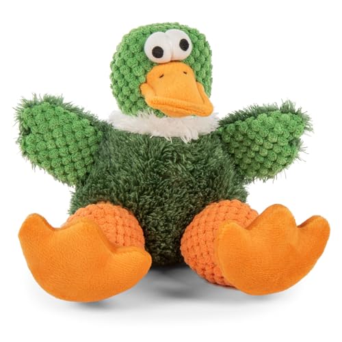 Image of goDog Checkers Just for Me Sitting Duck Squeaky Plush Dog Toy, Chew Guard Technology - Green, Mini