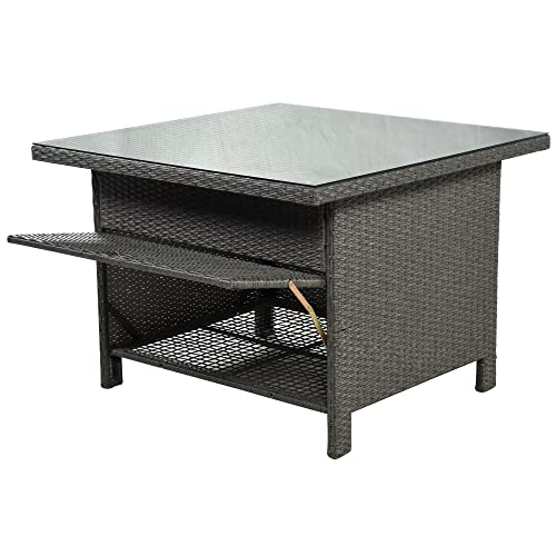 Tensun 8-Piece Outdoor Patio Sectional All Weather Pe Wicker Rattan Sofa Conversation Set With Dining Table, Ottomans,Beige Cushion+ Manual Weaving Wicker，For Garden, Backyard #TOP6