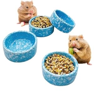 kathson 4 Pcs Hamster Food Bowl Guinea Pig Ceramic Water Bowl Small Animal Feeding Dish for Dwarf Hamster Gerbil Syrian Ferret Hedgehog Chinchilla Bunny (Blue)