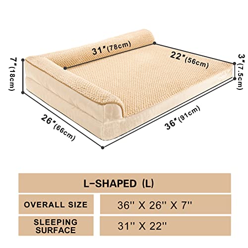 Joyelf Orthopedic Dog Bed For Large Dogs, L-Shaped Foam Sofa Bed, Bolster Waterproof Pet Bed With Removable Washable Cover And Nonskid Bottom, Durable Dog Bed Couch For Dogs - Khaki #TOP1