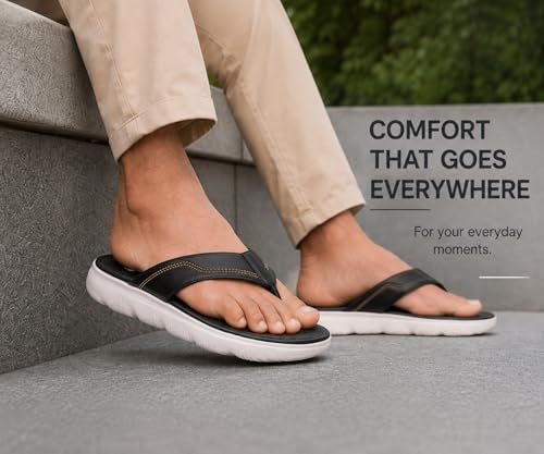 Image of Kraasa Men's EVA Flip Flops with Wide Cushioned Straps | Lightweight Thick Sole Anti-Slip Slippers Casual Summer Sandals & Chappal