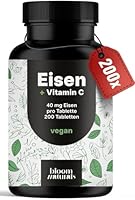Eisentabletten mit Vitamin C – 200 Tabletten – 40 mg Eisen Hochdosiert & 40 mg Vitamin C pro Tablette – vegan, glutenfrei – Produziert in Deutschland – Verpackung kann variieren – Laborgeprüft