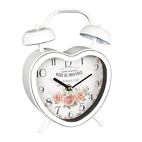 Nostalgie Deko Wecker Herz Uhr Metall Romantik Shabby Chic Landhaus Stil Weiss Cover