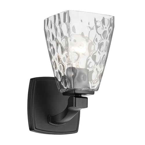 Image of Kichler Marant 5 inch 1-Light Wall Sconce Bathroom Light Fixture with Clear Water Glass in Black, Modern Vanity Light for Bathroom, Powder Room, Hallway (5 inch W x 9.5 inch H), 55214BKWTR