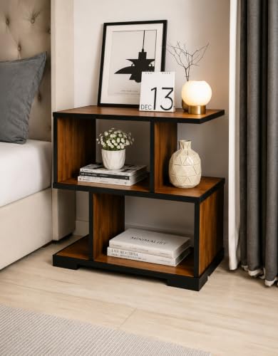 Image of Bedside Side Table Night Stand & End Table, Beige