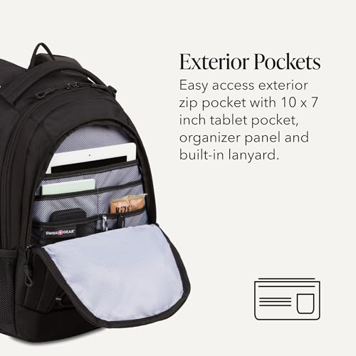 Image of SWISSGEAR Bungee Core Laptop Backpack, Fits Most 13-Inch Laptops, Airflow Back Panel, Reflective Accents, and Bungee Cord System, Black, 26L, 17.25-Inch