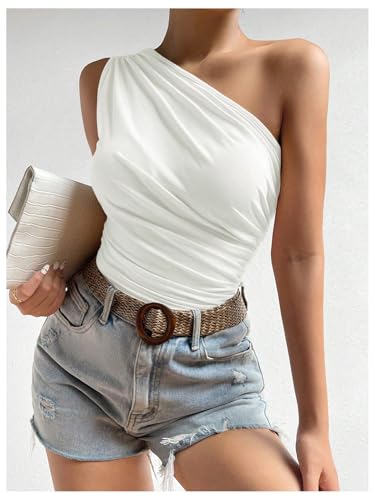 Verdusa Women's Ruched One Shoulder Tops Sleeveless Fitted Going Out Tops2