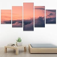 SIGNWIN 5 Panel Canvas Wall Art Coastal Multicolor Photography Relax/Calm Romantics Sunset for Home Decorations Ready to Hang - 60
