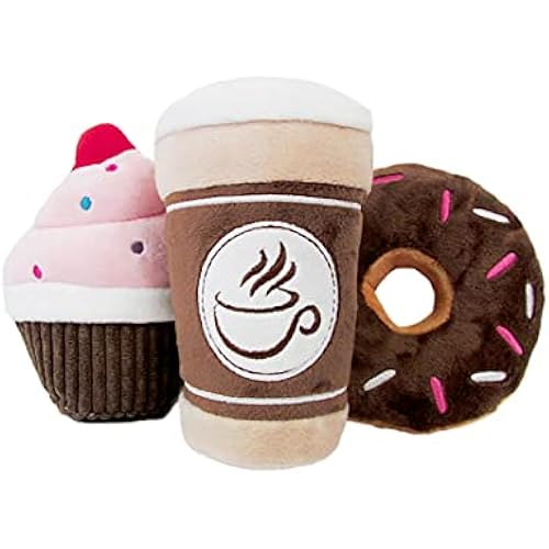 TONBO Sweet Treats Combo - Crinkle Plush Cute Dog Toys, Cupcake, Coffee, Donut (Sweet Treats Combo)