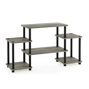 Furinno Turn-N-Tube No Tools Entertainment Center, Round Square Corner, French Oak Grey/Black