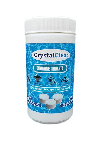 CrystalClear Bromine Tablets 1kg - Swimming Pool, Spa & Hot Tub Sanitiser Water Treatment - Slow Release - Kinder to Sensitive Skin - 20g Tablets