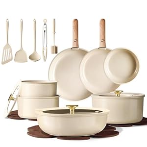 CAROTE 23PCS Pots and Pans set Non Stick, Ceramic Cookware Set, RV Kitchen Cooking Set Removable Handles, Oven Safe, Induction Coolware, Non-toxic Kitchen Cooking Set, PFAS and PFOA Free