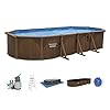 Bestway Hydrium 24' x 12' x 52" Above Ground Pool, Oval Steel Side Wall Frame Outdoor Swimming Pool Set with Sand Filter Pump, Ladder & Accessories