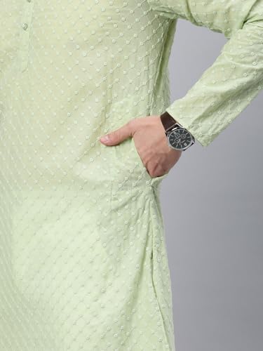 Image of Majestic Man Men's Cotton Blend Regular Fit Casual Polyester Mandarin Collar Ethnic Motifs Embroidered Long Regular Kurta