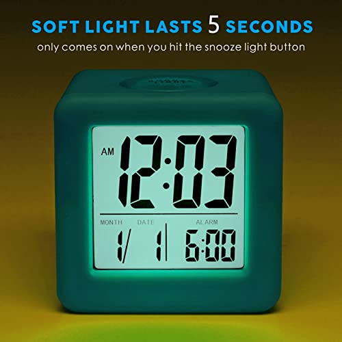 Plumeet Digital Alarm Clock Kids Clock With Snooze And Purple Nightlight - Easy Setting Travel Alarm Clocks Display Time, Date, Alarm - Ascending Sound - Battery Powered (Blue) #TOP2