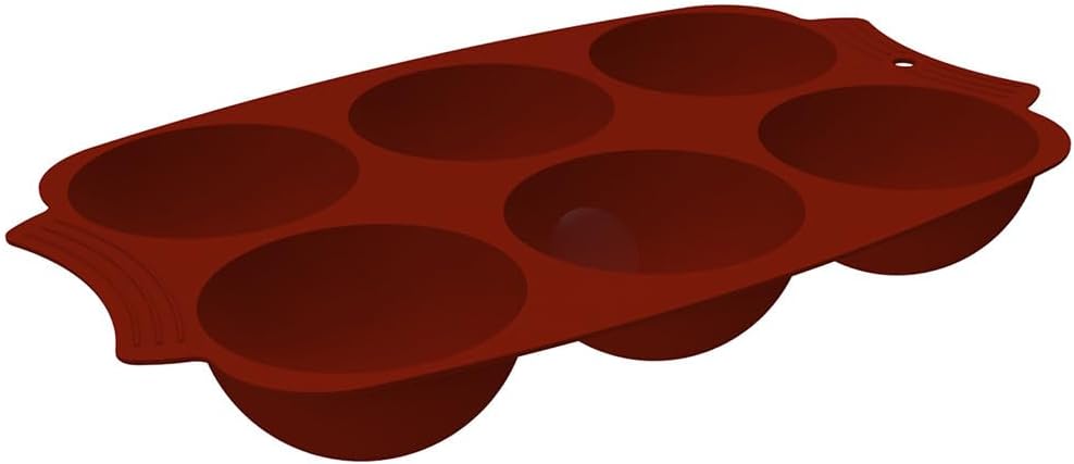 Silicone Muffin Pan - 6 Cavity Half Round Baking Mold - Reusable, Oven Safe & Nonstick - Dessert Mold for Homemade Pudding Cake Kitchen - 3.14 Inch Hole Diameter