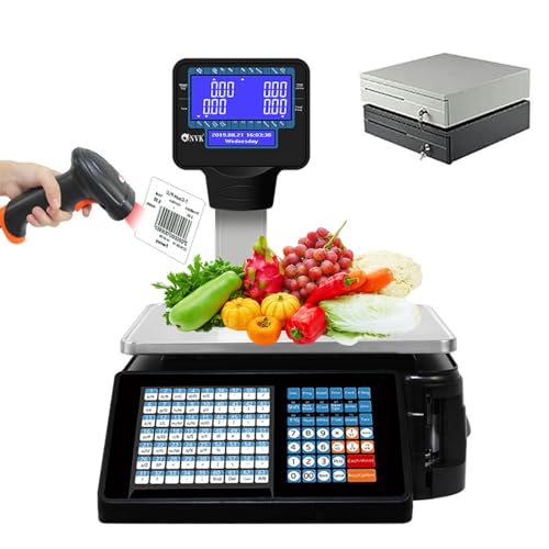 Báscula comercial digital con impresora y doble pantalla miniatura 1