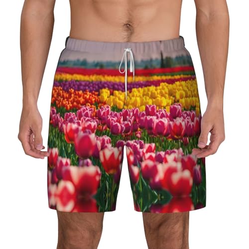 Short de plage double couche EdWal imprimé tulipes pour homme
