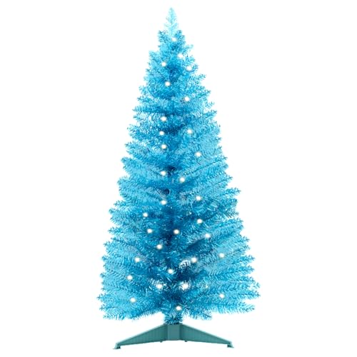 Santanelo 4ft Lighted Artificial Blue Christmas Tree，Small Snowy Artificial Xmas