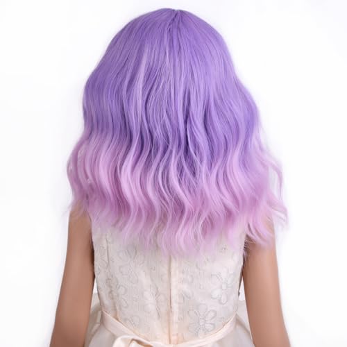 Image of PATTNIUM Kids Child Purple Wig Short Curly Wavy Lavender Purple Wig for Gilrs Light Purple Pink Wigs Cosplay Halloween Party Costume Synthetic Hair Wigs