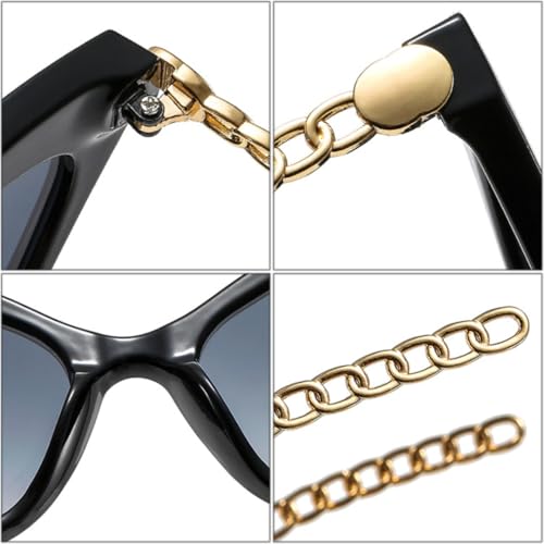 Lunettes de soleil œil de chat rétro avec chaîne en métal chic - 3
