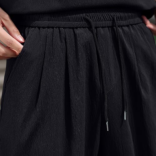 Zeiyignr Mens Cotton Linen Capri Pants Lightweight Loose 3/4 Long Shorts Elastic Waist Drawstring Casual Beach Yoga Trousers4