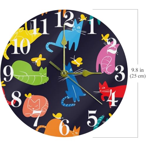 Horloge murale chat pendule ronde silencieuse à pile pour maison - 5