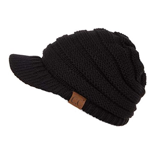 C.C Hatsandscarf Exclusives Women's Ribbed Knit Hat with Brim (YJ-131) (Black Amazon)