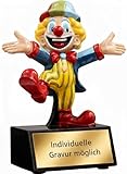Henecka Clown Figur personalisierbar – 13cm Karneval Pokal mit Gravur – Lustige Clownstatue aus Resin als Fasching Auszeichnung, Kostümpreis & Deko Trophäe für Kindergeburtstag & Verein