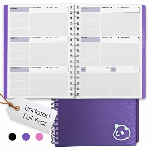 Panda Planner 2026 Undated Weekly Planner – Spiral Notebook 5.75' x 8.25' with 52 Weeks, Habit Tracker & Weekly To-Do Lists – Academic Planner & Productivity Organizer for Home, Office & School (Purple)