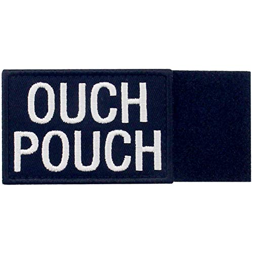 Ouch Pouch Embroidered Patch Tactical Morale Applique Fastener Hook & Loop Emblem, White & Black