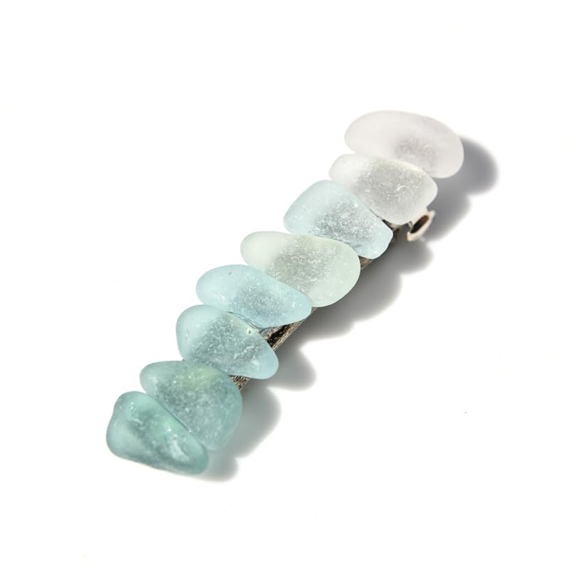 DejaVu Designs Genuine Shades of Teal and Aqua Sea Glass French Barrette Hair Clip - 60 MM