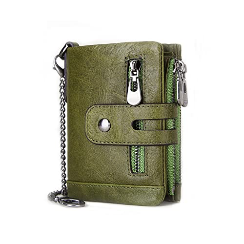 Image of Genuine Leather Bifold Chain Wallet for Men RFID Blocking | Heavy Duty Steel Anti-Theft Chain & 2 Zipper Coin Purse. Perfect for Bikers, Daily Commute, Gift for Dad /Husband