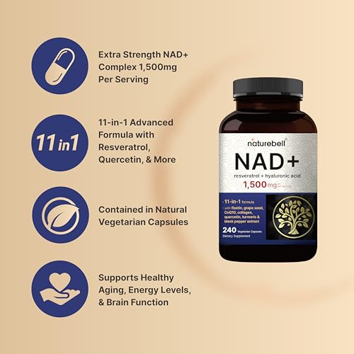 image for NatureBell NAD+ 1,500mg Per Serving, 240 Veggie Capsules | NMN Supplem