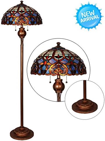 Tiffany Style Floor Lamp 62 Inch Height 2-Light 18 Inch Shade Wilsons Lighting Blue Dream Series Home & Office Decor Collection Model WLF184228