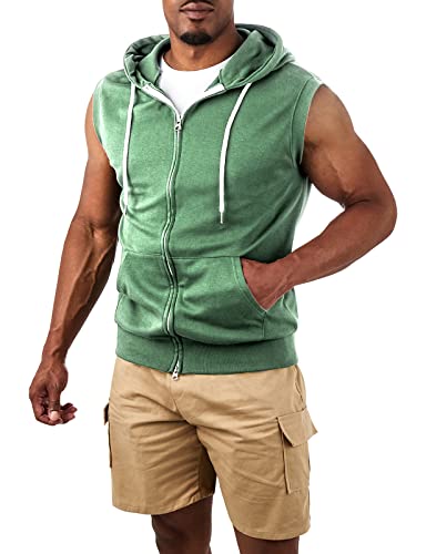 Image of Ohoo Mens Slim Fit Sleeveless Lightweight Zip Up Hooded Sweatshirt Vest Hoodie