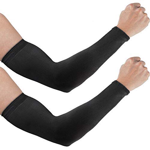 Letopro Mangas para Brazos, protección UV Bloque Solar Enfriamiento Cubierta de la Mano Mangas Antideslizantes para Ciclismo,Golf,conducción,Pesca,Regalos para Hombres,Mujeres,niños 1 par (Negro)