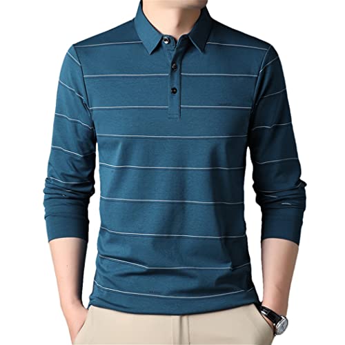 Polo homme soie de mûrier manches longues Haitpant vêtement d'automne bleu cyan XXL