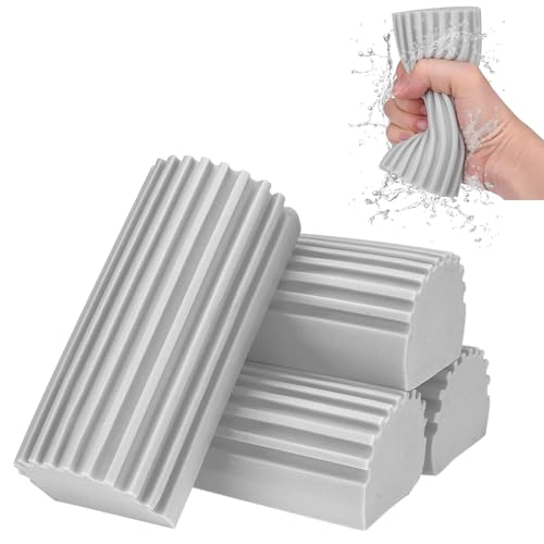 Esponja Mágica Atrapapolvo, 4 Magical Esponja de Limpieza húmeda Esponja de Limpieza Reutilizable para Limpiar los zócalos respiraderos persianas Ventiladores de Techo Esponja de Polvo (Gris)