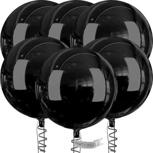 Image of PartyWoo Black Foil Balloons 6pcs Large Round Giant Jumbo 4D Balloons