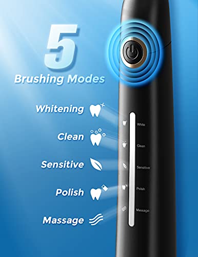 Sonic Electric Toothbrush For Adults, Power Electric Toothbrush With 8 Brush Heads, Travel Case, 40000 Vpm Deep Clean 5 Modes, Rechargeable Toothbrushes Fast Charge 4 Hours Last 30 Days, Black #TOP3
