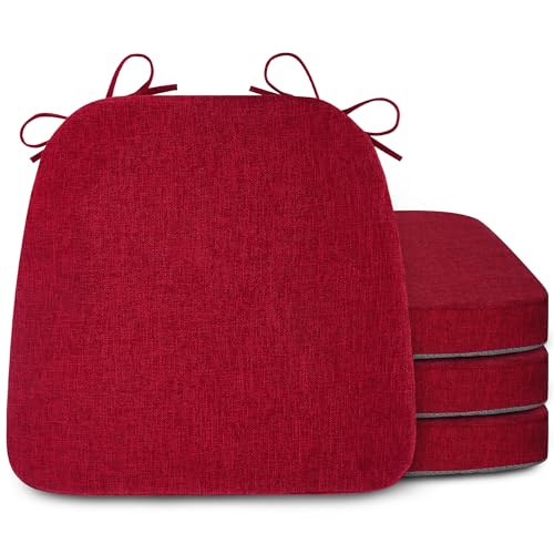FlyGulls Chair Cushions Set of 4 Chair Pads For Dining Chairs with Ties Non-Slip Backing seat cushions for Dining Room Kitchen Room Red (40.5 * 42.5 * 5cm/16 * 16.7 * 2inch)