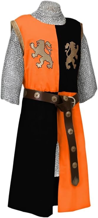 Medieval Kinght Viking V-Neck Tabard Basic Middle Age Embroidery Surcoat Tunic Sleevess Warrior Cosplay Costumes(S-6XL) (Orange/Black, 4X-large)