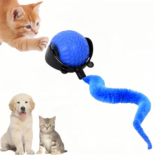 GoldenLife Interactive Cat Toys for Indoor Cats, Hamster Ball with Speedy Tail 2.0, Safe Silicone，3 Modes (Speed/Light) & Type-C Charging, Durable Moving Dog Toy for Indoor Cats/Dogs (Blue)