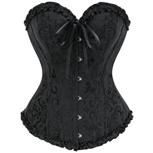 SZIVYSHI Damen Vollbrust Corsage Korsett Top Gothic Vintage Corsagen Bustier Corsette, Schwarz,XS