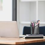 MINDEPOT 2 Pack Mesh Pencil Holder Pen Cup for Desk Round Black Pen Holder Desktop Pen Organizer 3 Compartments Pencil Organizer Desk Organizer for Office Home School - Image 2