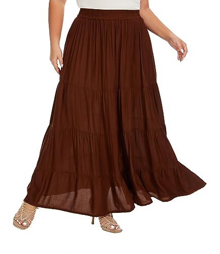 Beautybatik Women Boho Gypsy Solid Long Maxi Tiered Peasant A Line Skirt Plus Size XL to 3X3