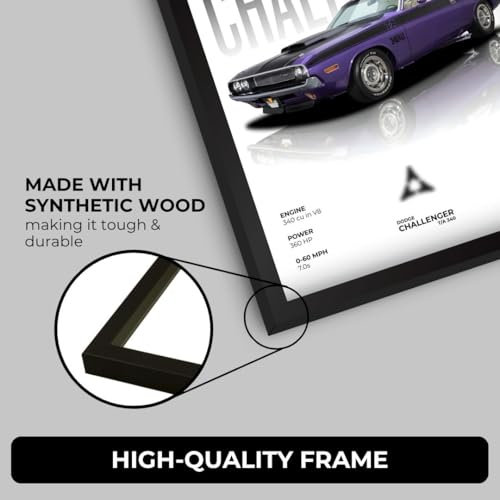 Image of Dodge Challenger Poster | Framed 1970 Challenger A4 Sized (31 x 23 cm) | Muscle Poster for Wall, Gift for Boys, American Muscle Car Frames | Car Posters for Wall, Bedroom, Hostel, Study Area (F 060)