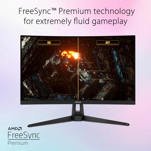 Image of ASUS TUF Gaming 27 inch Curved Monitor, FHD Display, 165Hz, 1ms MPRT, VA Panel, Extreme Low Motion Blur, Adaptive-Sync, FreeSync Premium, HDMI, VGA, Eye Care, VESA, Tilt|Swivel Adjustable Stand, Black