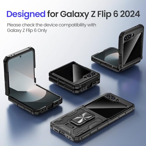Image of VEGO for Samsung Z Flip 6 Case with Stand & Hinge Protection,Armor Black | Built-in Privacy Screen Protector Military-Grade Drop Protection Shockproof Kickstand Phone Case for Galaxy Z Flip 6